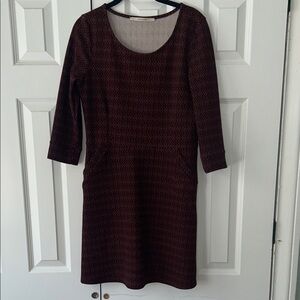41 Hawthorn Burgundy Geometric Long Sleeve Dress with Pockets